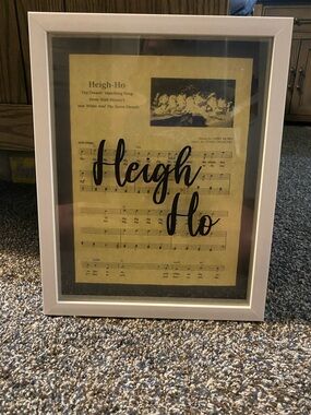 Framed 'Heigh-Ho' Sheet Music Wall Art - White Frame, NEW